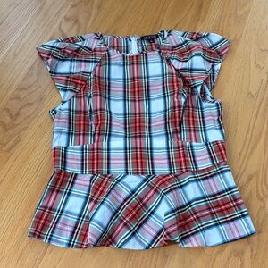 J. Crew Cap-Sleeve Peplum Top in Snowy Stewart Tartan size 10 BM977